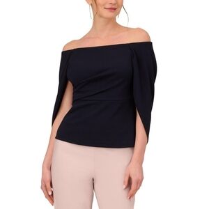 🔥Adrianna Papell | Blue Off-The-Shoulder Cape-Sleeve Blouse